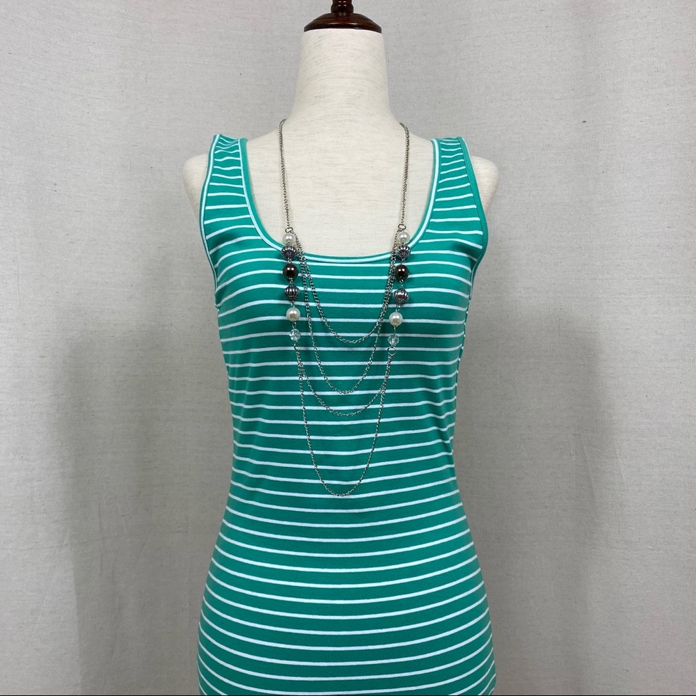 Forever 21 Green and White Stripes Tank Dress Size Small - Picture 2 of 6